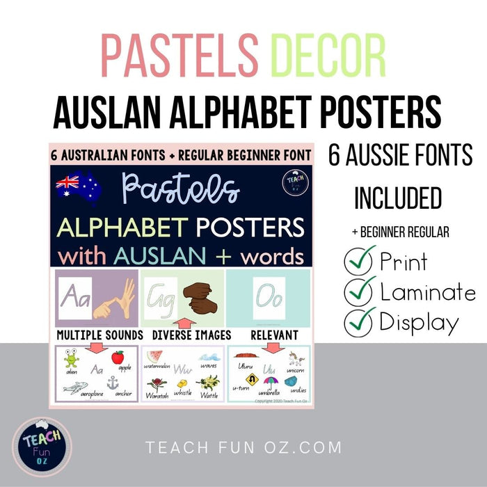 Auslan Alphabet Posters Sign Language Inclusive SPED - PASTELS Decor Australian - Teach Fun Oz Resources