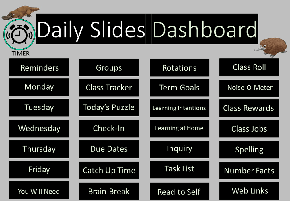 Australian Animals Australiana - Ultimate Teacher Dashboard Editable Daily Agenda Slides and Timers - Teach Fun Oz Resources