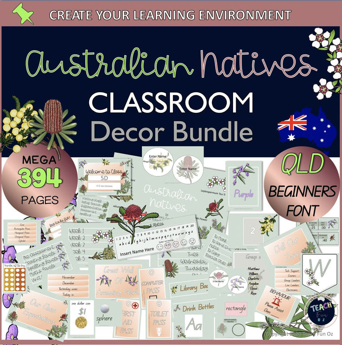 Australian Native Flora Plants Classroom Decor Natives Posters Labels QLD Font - Teach Fun Oz Resources