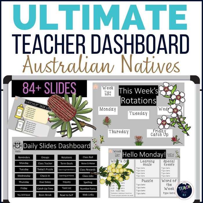 Australian Plants Australiana - Ultimate Teacher Dashboard Editable Daily Agenda Slides and Timers - Teach Fun Oz Resources