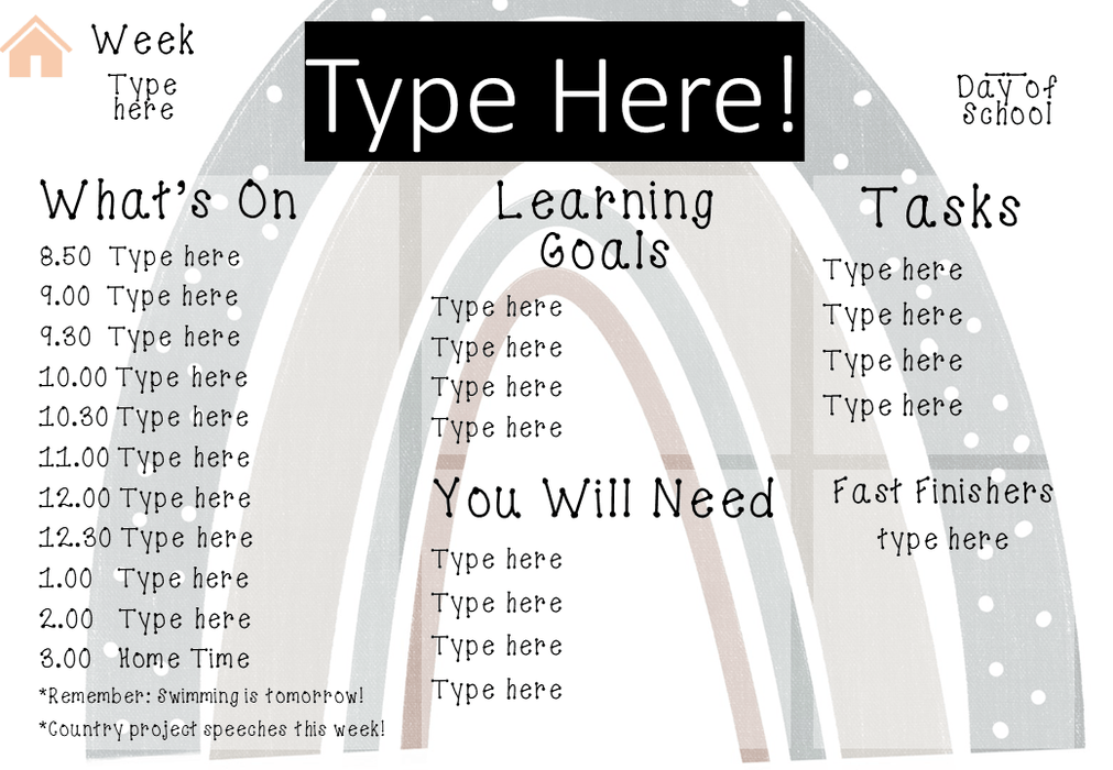 Blue Boho Rainbow - Ultimate Teacher Dashboard Editable Daily Agenda Slides and Timers - Teach Fun Oz Resources
