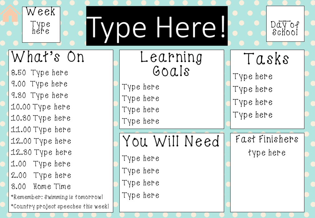 Blue Retro Dots - Ultimate Teacher Dashboard Editable Daily Agenda Slides and Timers - Teach Fun Oz Resources