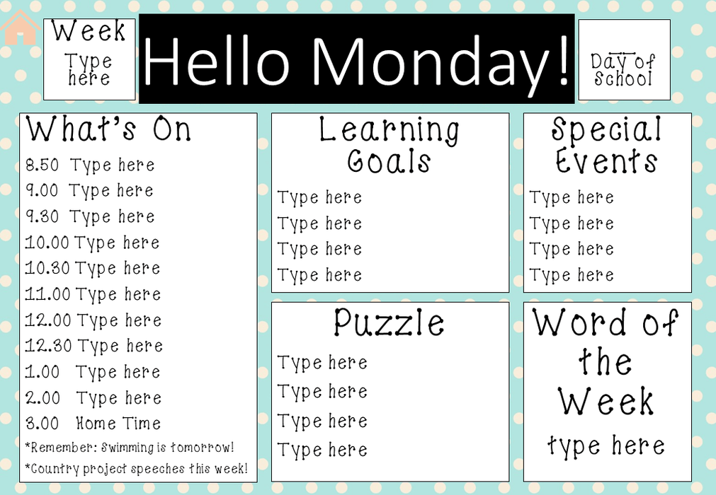 Blue Retro Dots - Ultimate Teacher Dashboard Editable Daily Agenda Slides and Timers - Teach Fun Oz Resources
