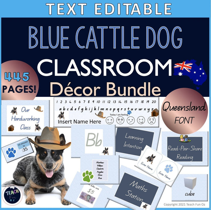 Bluey Blue Cattle Dog Theme Classroom Decor 445 Pages MEGA Pack QLD Font Posters Charts Labels - Teach Fun Oz Resources