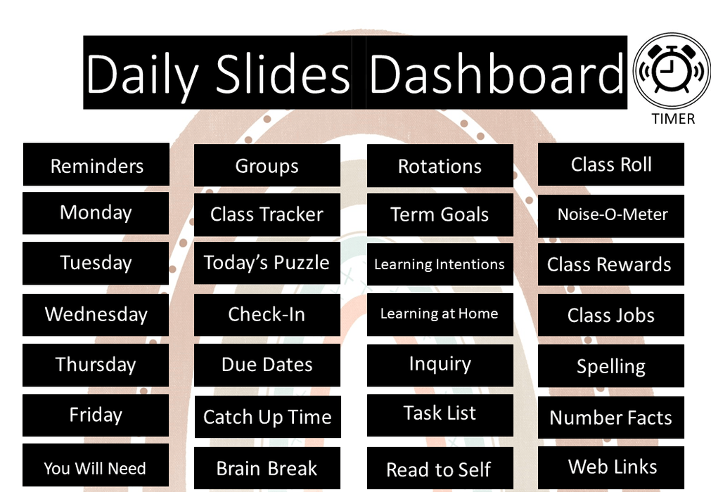 Boho Rainbow Pink - Ultimate Teacher Dashboard Editable Daily Agenda Slides and Timers - Teach Fun Oz Resources