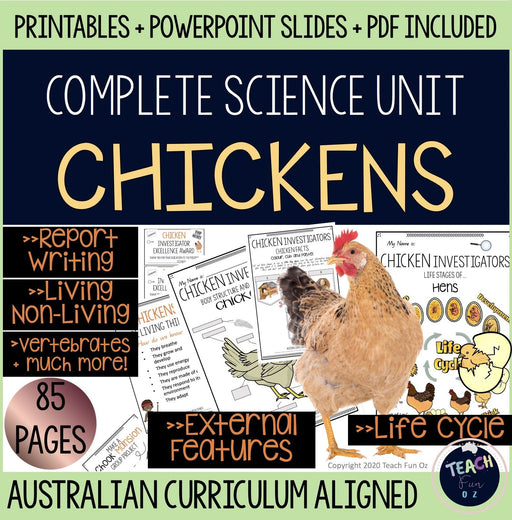 CHICKENS UNIT Life Cycle Reports Vertebrates Living Chicken Year 1 2 3 4 Science - Teach Fun Oz Resources