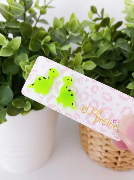 COMING SOON Neon Green Betty Dino Studs - Elka Earrings - Teach Fun Oz Resources