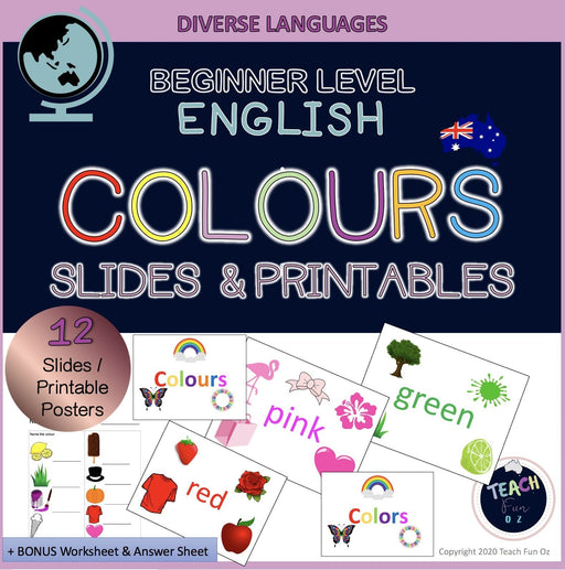 English Colours Colors Language Beginner Posters and Worksheet Google Slideshow - Teach Fun Oz Resources