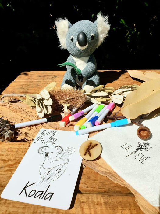 Kids Australian Alphabet Cards - Lil Eve 26 Cards Set with markers and bag - Teach Fun Oz Resources