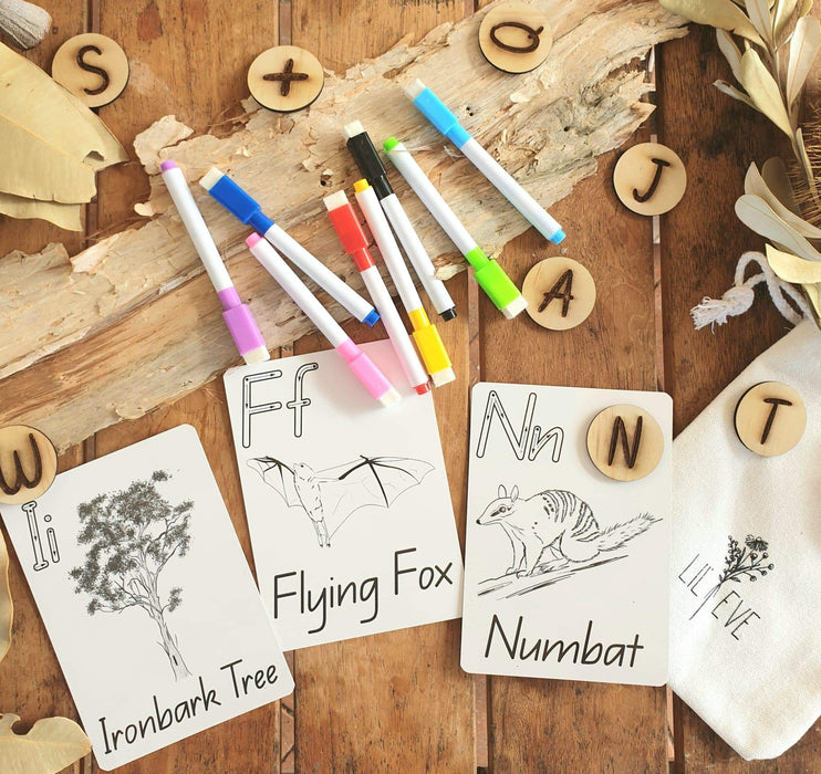 Kids Australian Alphabet Cards - Lil Eve 26 Cards Set with markers and bag - Teach Fun Oz Resources