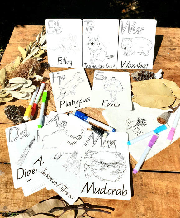 Kids Australian Alphabet Cards - Lil Eve 26 Cards Set with markers and bag - Teach Fun Oz Resources