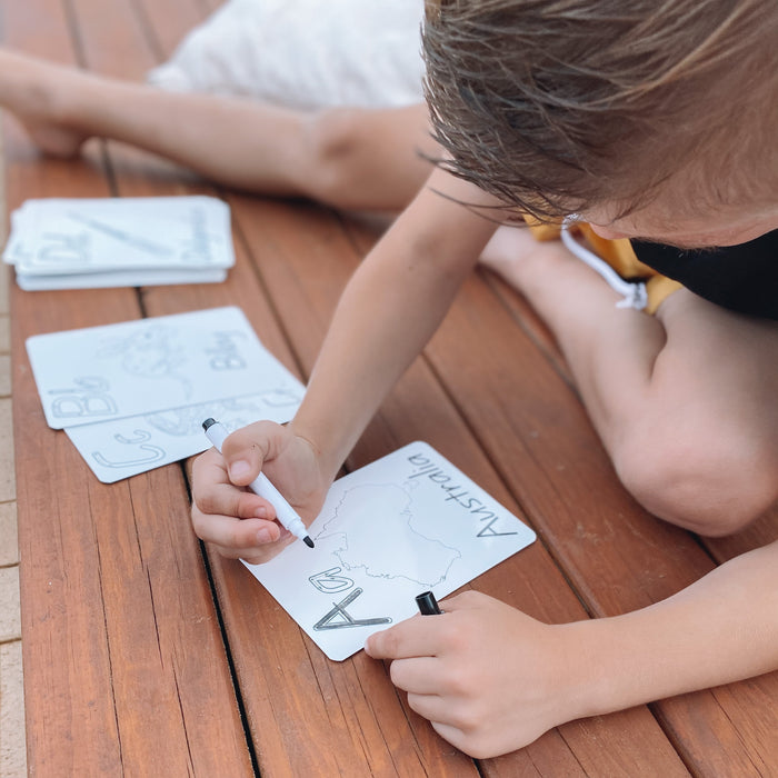 Kids Australian Alphabet Cards - Lil Eve 26 Cards Set with markers and bag - Teach Fun Oz Resources