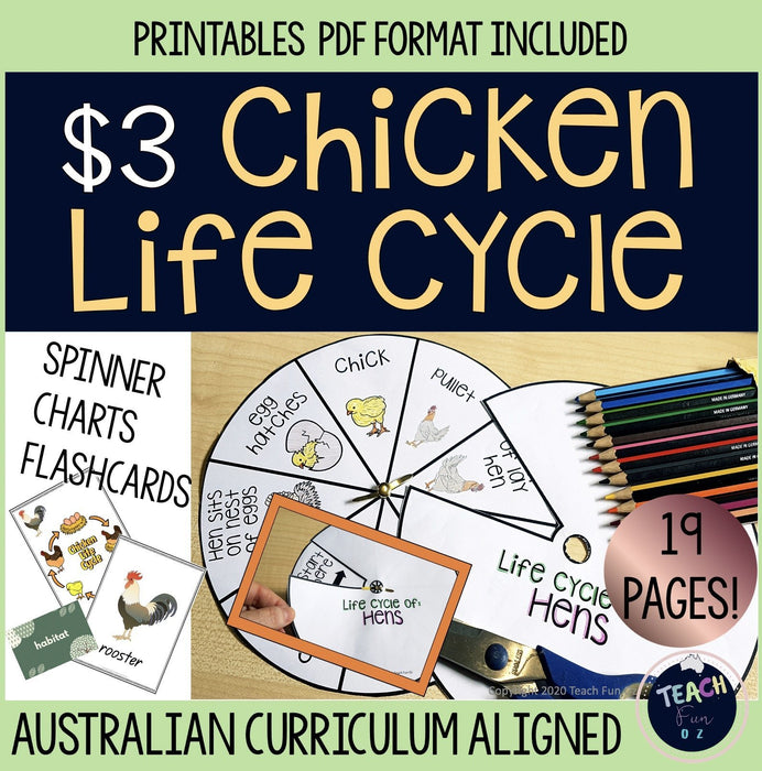 Life Cycle of a Chicken Chickens Spinner Flash Cards Charts Science lifecycle - Teach Fun Oz Resources