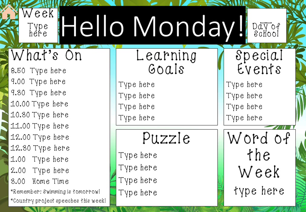 Lush Jungle - Ultimate Teacher Dashboard Editable Daily Agenda Slides and Timers - Teach Fun Oz Resources