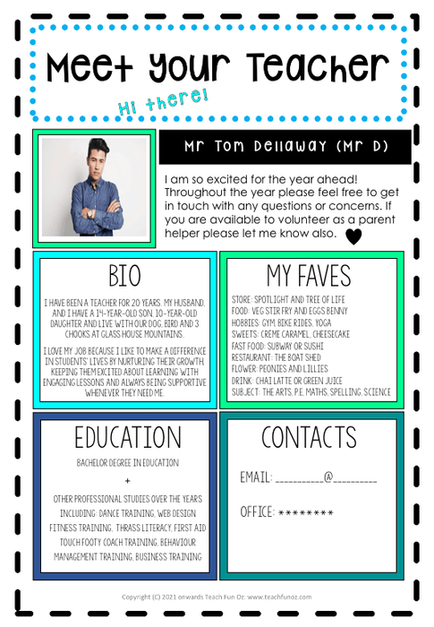 Meet the Teacher template editable sheet 4 designs FREE download Back to School - Teach Fun Oz Resources