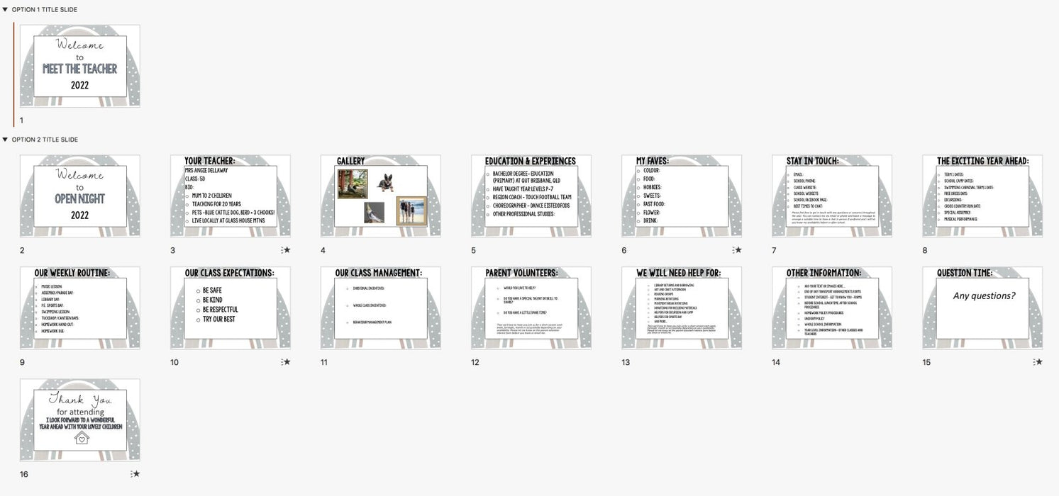 Meet the Teacher Template Editable Slideshow | BLUE BOHO RAINBOW - Teach Fun Oz Resources