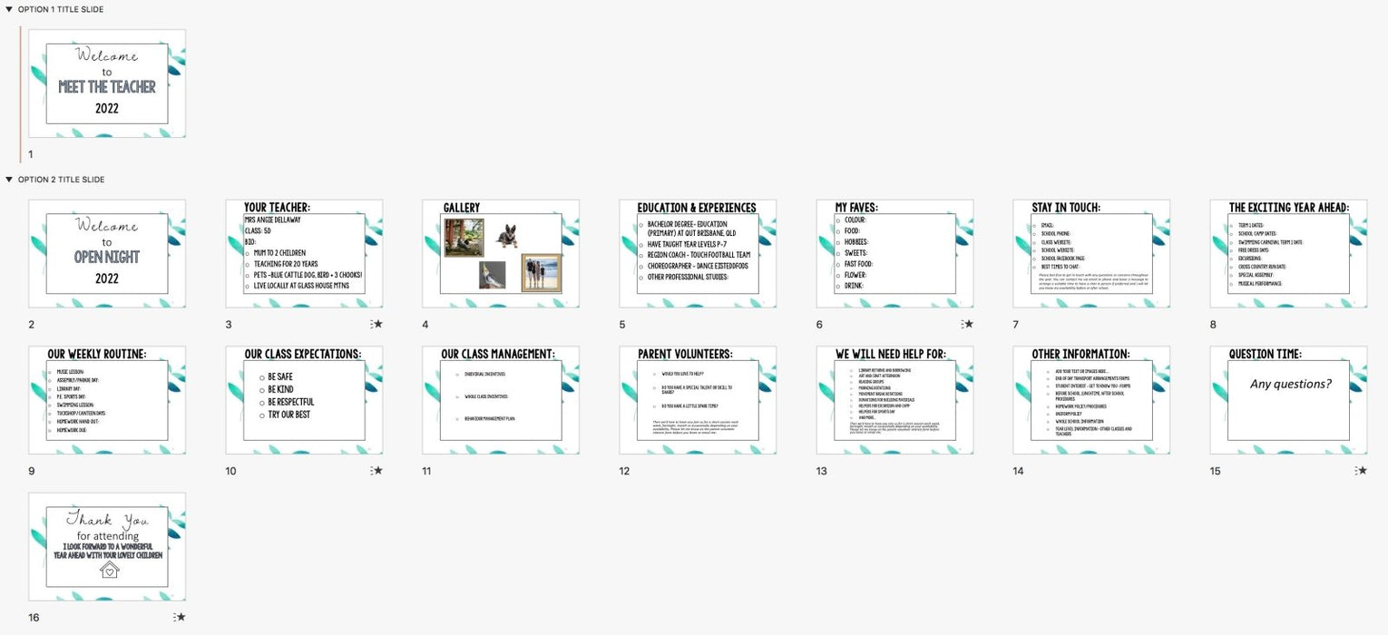 Meet the Teacher Template Editable Slideshow | BOTANICALS GREEN - Teach Fun Oz Resources