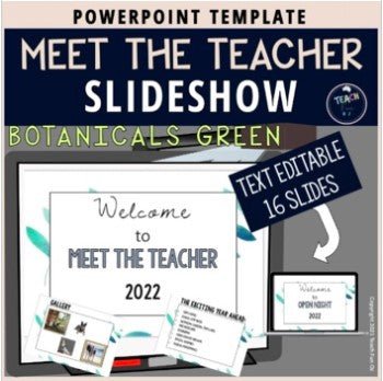 Meet the Teacher Template Editable Slideshow | BOTANICALS GREEN - Teach Fun Oz Resources