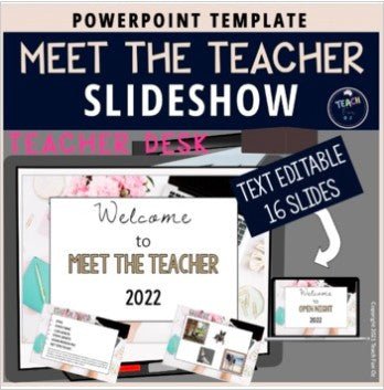 Meet the Teacher Template Editable Slideshow | TEACHER DESK - Teach Fun Oz Resources