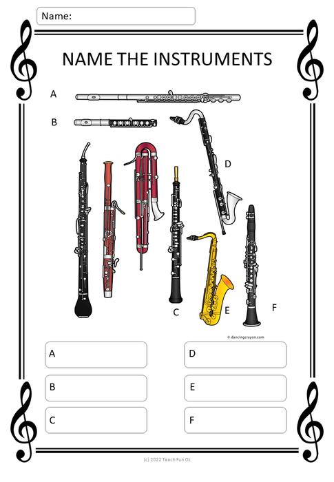 Musical Instruments Orchestra Bundle - Charts Activities Beginner Music Lessons - Teach Fun Oz Resources