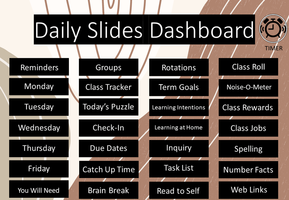 Neutral Geo - Ultimate Teacher Dashboard Editable Daily Agenda Slides and Timers - Teach Fun Oz Resources