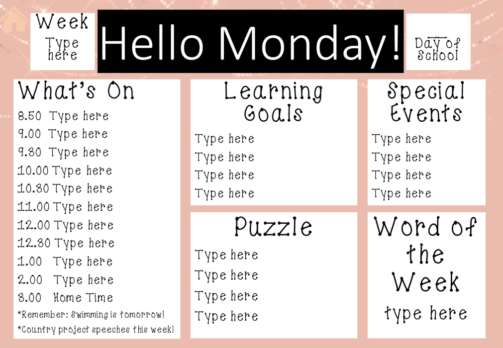 Pink Fairy Lights - Ultimate Teacher Dashboard Editable Daily Agenda Slides and Timers - Teach Fun Oz Resources