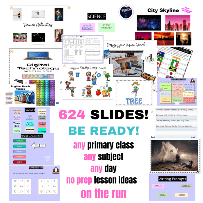 Relief Teacher Ultimate Dashboard - Editable Daily Slides Lesson Ideas and Timers for Primary or Elementary Supply - Teach Fun Oz Resources