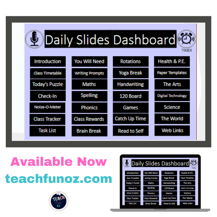 Relief Teacher Ultimate Dashboard - Editable Daily Slides Lesson Ideas and Timers for Primary or Elementary Supply - Teach Fun Oz Resources