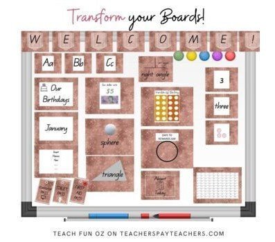 Rose Gold Glitter Theme Classroom Decor 369 Pages MEGA Pack QLD Font - Teach Fun Oz Resources
