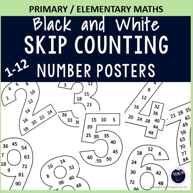 Skip Counting Multiples Number Posters Maths- BLACK AND WHITE Number Families - Teach Fun Oz Resources