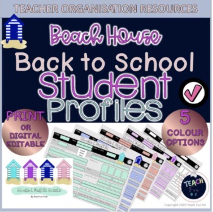 Student Profile Sheets Classroom Forms Digital Fillable Beach Houses Powerpoint - Teach Fun Oz Resources