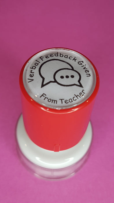Teacher Stamp Small Round - Verbal Feedback Given From Teacher - red ink - Teach Fun Oz Resources