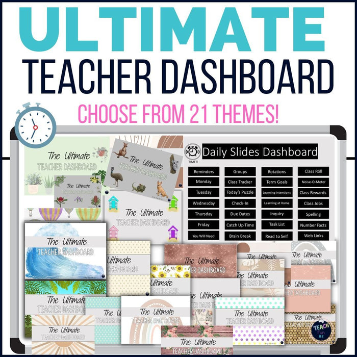 Waves Ultimate Teacher Dashboard Editable Daily Agenda Slides and Timers - Teach Fun Oz Resources