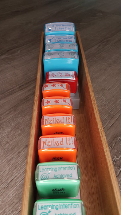Your Teacher Likes This - Teacher Stamp Small Rectangular - blue ink - Teach Fun Oz Resources