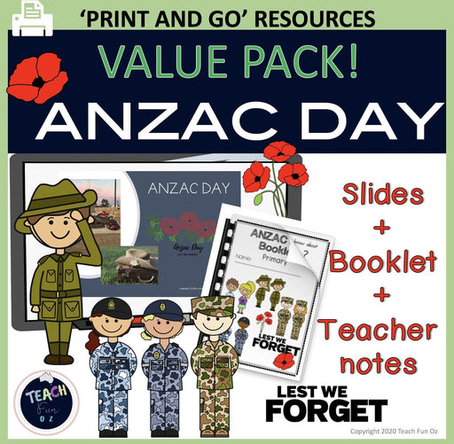 Anzac Day Activities Worksheets Packet Booklet Anzac Facts Slideshow Primary 42p - Teach Fun Oz Resources
