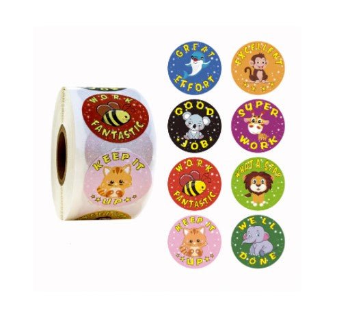 Assorted Sticker Roll 500 pcs - Cute Animal Phrases - Teach Fun Oz Resources