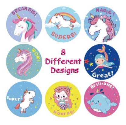 Assorted Sticker Roll 500 pcs - Mermaids Unicorns Rainbows - Teach Fun Oz Resources