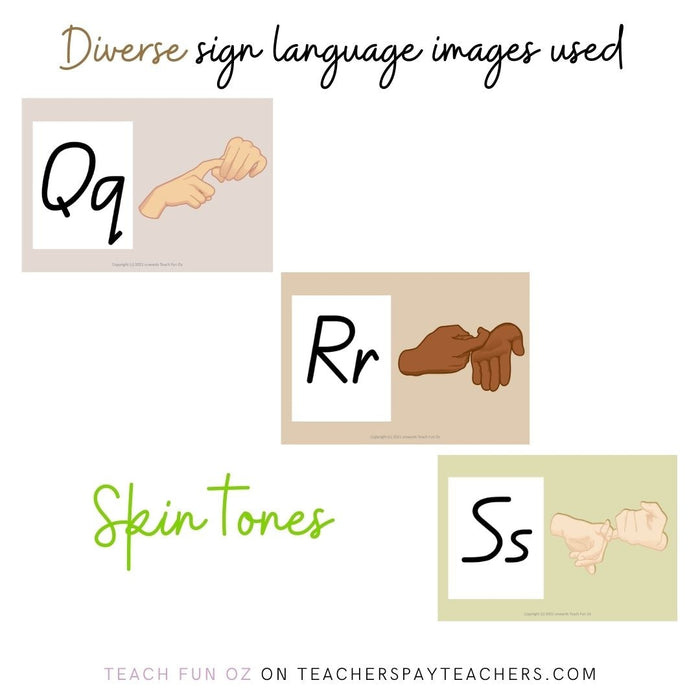 Auslan Alphabet Posters Sign Language Inclusive SPED - NEUTRALS Decor Australian - Teach Fun Oz Resources