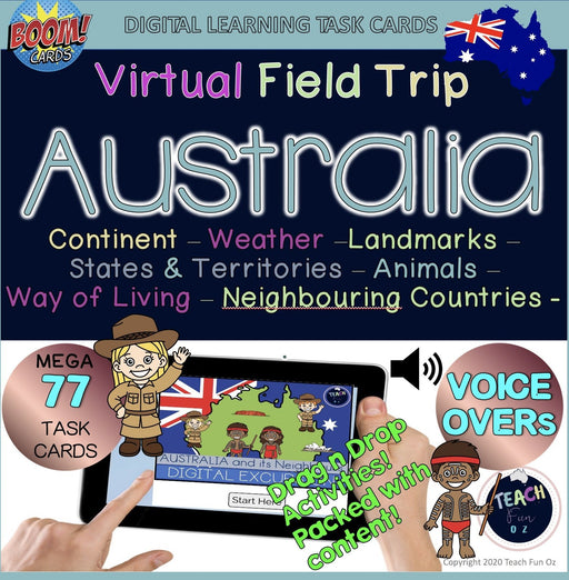 Australia and Its Neighbours Virtual Excursion 77 Digital Cards Grade 3 Boom Deck - Teach Fun Oz Resources