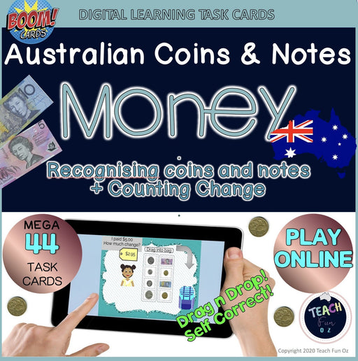 Australian Money Maths 44 Digital Task Cards Year 3 Grade 3 Boom Deck Online - Teach Fun Oz Resources