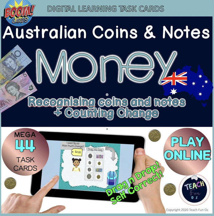 Australian Money Maths 44 Digital Task Cards Year 3 Grade 3 Boom Deck Online - Teach Fun Oz Resources