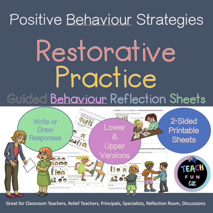 Behaviour Management Reflection Sheets Restorative Practice - Primary - Teach Fun Oz Resources
