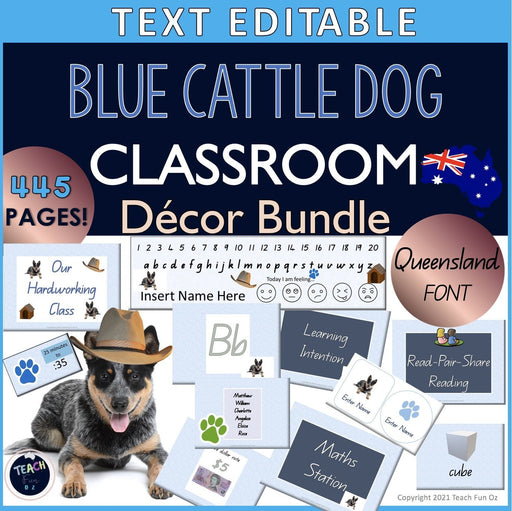 Bluey Blue Cattle Dog Theme Classroom Decor 445 Pages MEGA Pack QLD Font Posters Charts Labels - Teach Fun Oz Resources