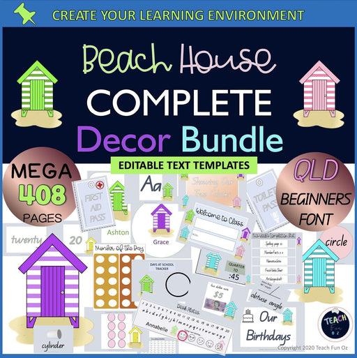 Brights Beach House Decor Theme 408 Pages MEGA Pack QLD Font Australian - Teach Fun Oz Resources