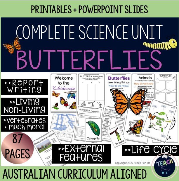 BUTTERFLY UNIT Life Cycle Reports Vertebrates Living Butterflies Year 1 2 3 4 Science - Teach Fun Oz Resources