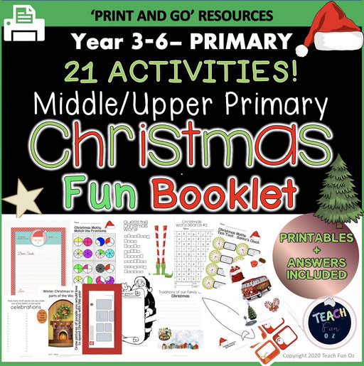 Christmas Worksheets Packet Middle Upper Primary 21 Activities Printable Booklet - Teach Fun Oz Resources