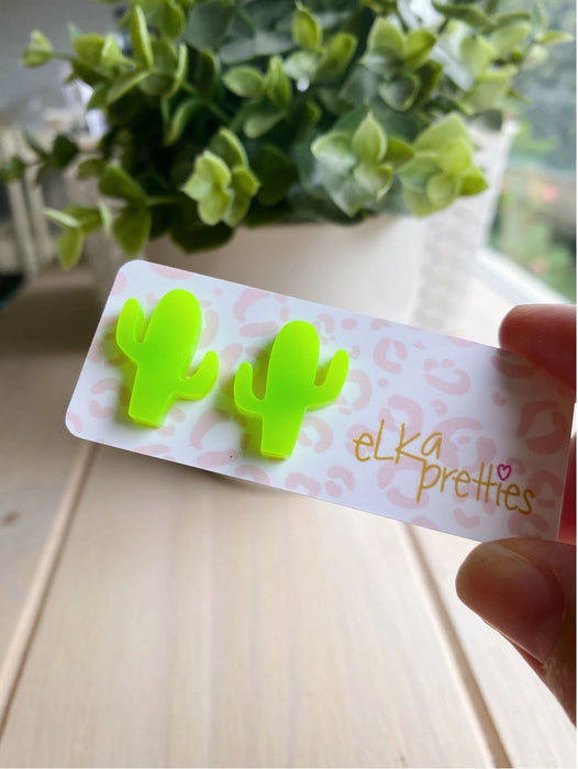 COMING SOON Neon Green Cactus Mini - Elka EarringsStuds - Teach Fun Oz Resources