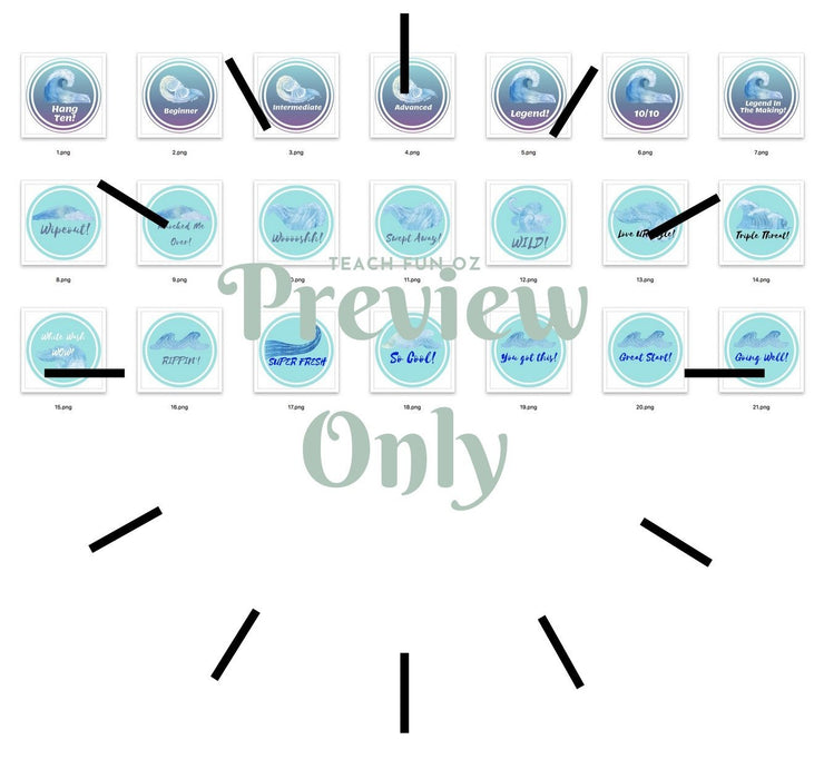 Digital Stickers 21 Pack Beach Waves for Seesaw Google and More - Teach Fun Oz Resources