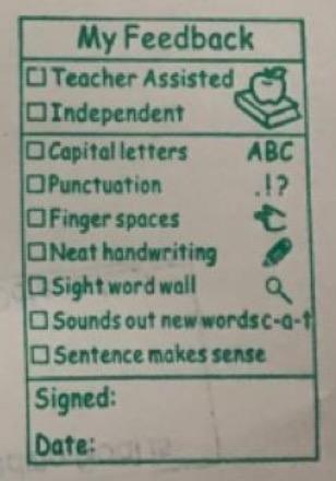 Early Writing My Feedback Checklist Large - Teacher Stamp - green ink - Teach Fun Oz Resources