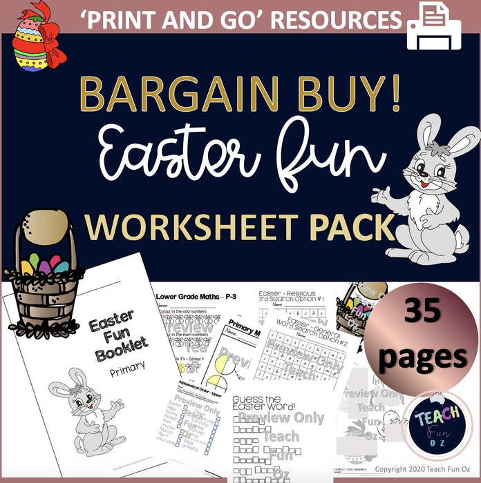 Easter Fun Activity Worksheet Packet Booklet Primary Word Search 19 Activities - Teach Fun Oz Resources